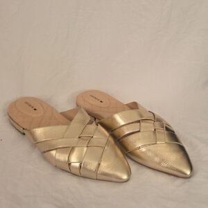 Birdies Metallic Gold Woven Pointed Mule